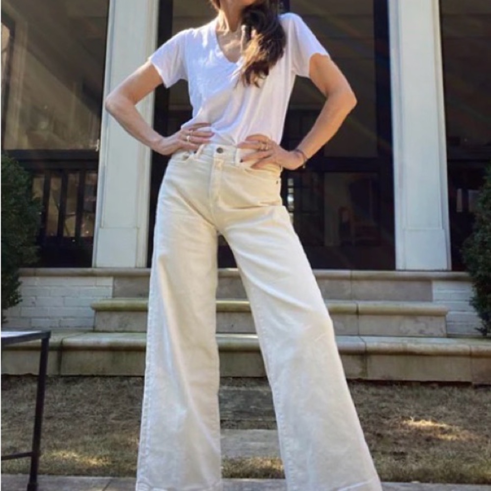Ann Mashburn Cream Wide-Leg Jeans, size 31